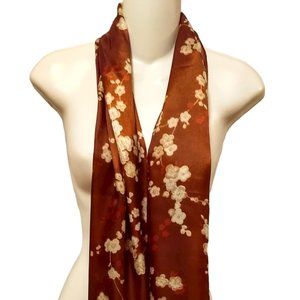 Gorgeous Satiny Brown Floral Scarf